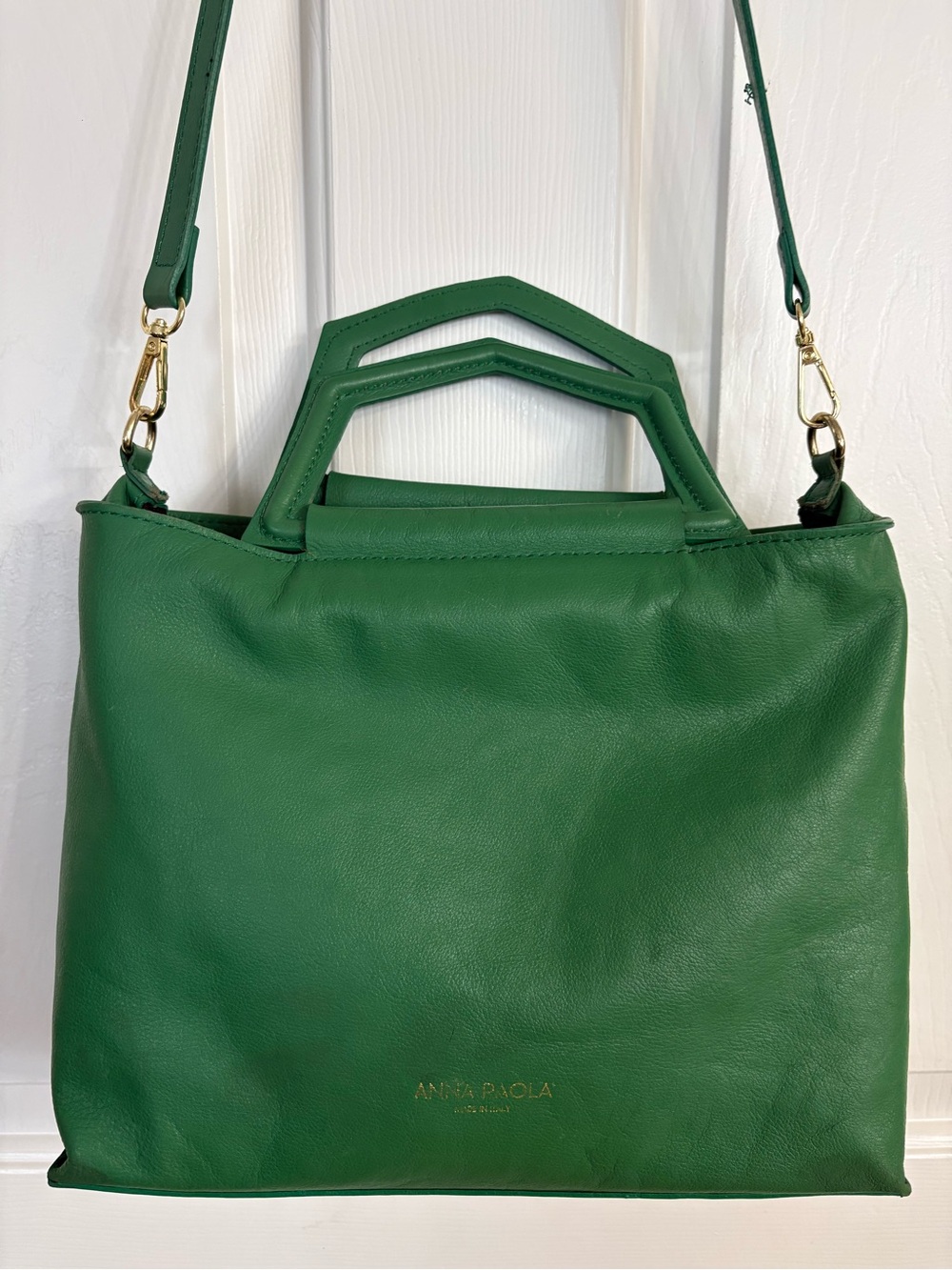 Anna Paola Emerald Green Structured Leather Satchel